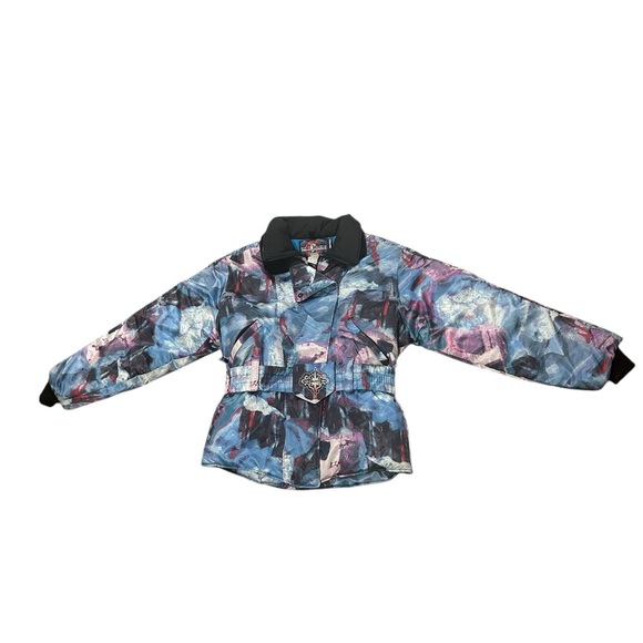 Vintage Polaris Snowmobile Puffer Jacket Thermoloft Belted Abstract Print size M - Picture 4 of 15